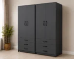 Modern Dark Grey 2 Door Wardrobe with 3 Drawers – Sleek Bedroom Storage - Image 2