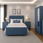 King Size Designer Bedroom Furniture Set - Two Door Wardrobe With One Mirror - Chest of Five Drawers With Two Bed Side Table