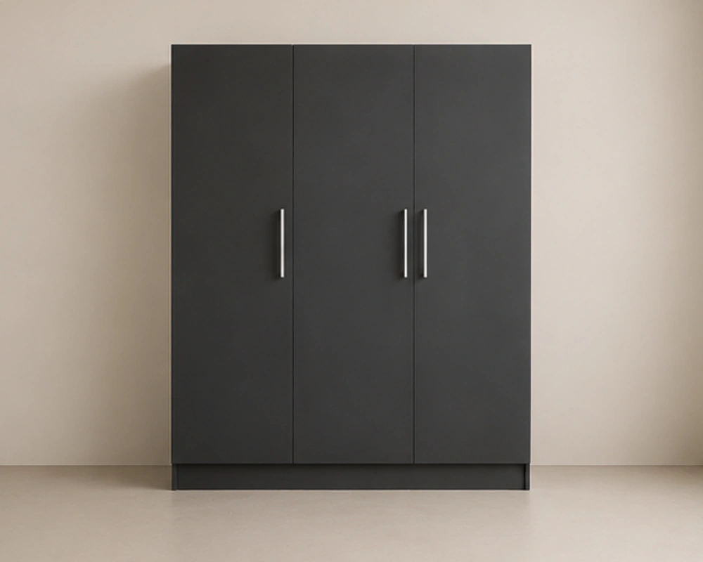 Modern Charcoal Grey 3 Door Wardrobe – Minimalist Bedroom Storage Cabinet Luxury 3 Door Bedroom Wardrobe - Modern Furniture - Image 1