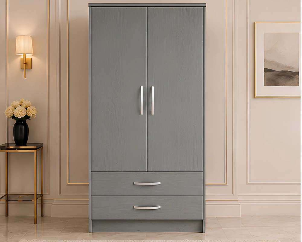 Modern Closet Wardrobe Two Door Wardrobe with Bottom Drawers with gray colors wardrobe - Modern wardrobe - Image 1