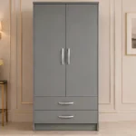 Two Door Wardrobe with Bottom Drawers with grey colors wardrobe
