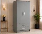 Two Door Wardrobe with Bottom Drawers with gray colors wardrobe - Modern wardrobe - Image 2