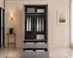 Two Door Wardrobe with Bottom Drawers with grey colors wardrobe - Image 4