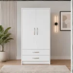 Home Furniture 2 Door Wardrobe with- White colors wardrobe - Luxury Double Door Bedroom Wardrobe