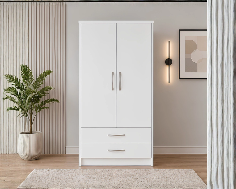 Modern Closet Wardrobe (5) Home Furniture 2 Door Wardrobe with- White colors wardrobe - Luxury Double Door Bedroom Wardrobe - Image 1
