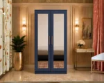 Modern Blue 2 Door Wardrobe with Dual Full-Length Mirrors -Elegant 2 Door Mirrored Wardrobe