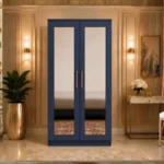 Modern Blue 2 Door Wardrobe with Dual Full-Length Mirrors -Elegant 2 Door Mirrored Wardrobe