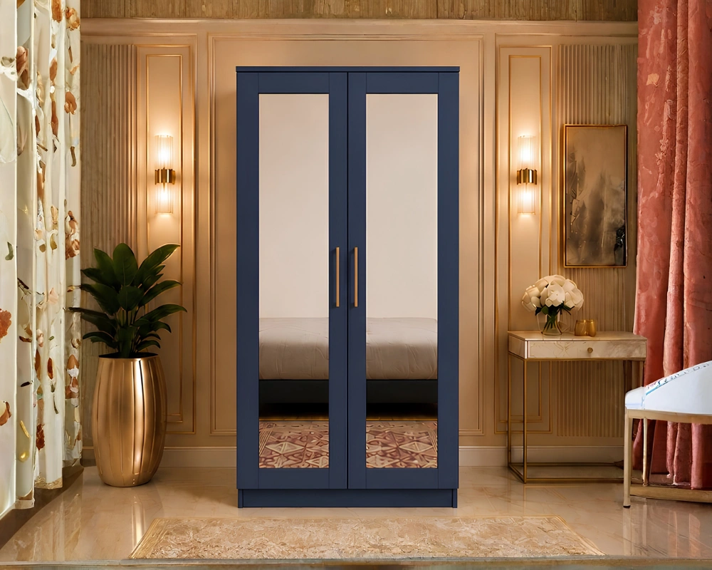 Modern Closet Wardrobe (9) Modern Blue 2 Door Wardrobe with Dual Full-Length Mirrors -Elegant 2 Door Mirrored Wardrobe - Image 1