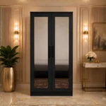 Modern Black 2 Door Wardrobe with Dual Full-Length Mirrors