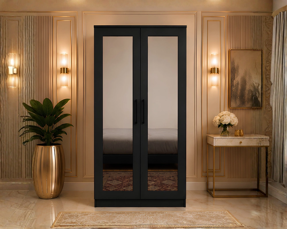 Modern Clothes Cabinet (17) Modern Black 2 Door Wardrobe with Dual Full-Length Mirrors - Image 1