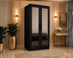 Modern Black 2 Door Wardrobe with Dual Full-Length Mirrors - Image 3