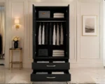 Multi-Purpose 2 Door Wardrobe Cabinet with charcoal colors wardrobe - Modern Two Door Wardrobe with 2 Drawers - Image 4