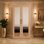 Modern 2 Door Wardrobe with Dual Full-Length Mirrors - Two Door Wardrobe with 2 Mirrors