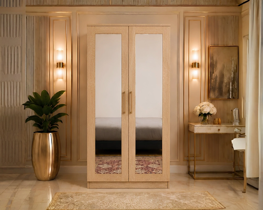 Modern Clothes Cabinet (5) Modern 2 Door Wardrobe with Dual Full-Length Mirrors - Two Door Wardrobe with 2 Mirrors - Image 1