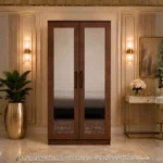 Modern Brown 2 Door Wardrobe with Dual Full-Length Mirrors - GrandSpace Two Door Mirror Wardrobe