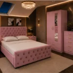 Double Bed Home Furniture Package - 2 Door Mirror Wardrobe With Bottom Drawer - Chest of Five Drawers - Two Bedside Tables
