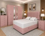 King Size Storage Bed Furniture Set – 6 Door Wardrobe with Mirrors – Five Drawer Chest – Two Bedside Units - Image 2