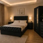 Family Bedroom Furniture Set - King Size Bed - Two Door Mirror Wardrobe - Chest of Five Drawers - Two Bedside Tables