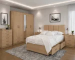 Stylish Double Bed Furniture Set – 5 Door Full Length Mirror Wardrobe with Four Bottom Drawers – Chest of Five Drawers & Two Bed Side Tables - Image 2