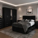 Luxury Double Bed Furniture Set – Five Door Wardrobe with Full Length Mirror & Four Bottom Drawers – Chest of Five Drawers with Two Bed Side Tables