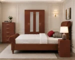 Contemporary Double Bed Set - four Door Wardrobe With Four Drawer & 2 mirror - Chest of Five Drawers With Two Bed Side Table - Image 5