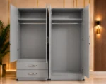 Stylish Light Grey 4 door Wardrobe – 2 Drawers and 2 Mirrors - Image 3