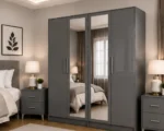 Modern Grey 4 Door Wardrobe with 2 Full-Length Mirrors – Spacious Bedroom Storage - Image 2