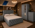 Stylish Home Furniture Set - King Size Bed - Two Door Mirror Wardrobe - Five Drawer Chest - Matching Bedside Tables