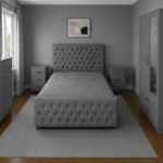 Classic King Size Bed Furniture Set - Two Door Wardrobe With One Mirror - Chest of Five Drawers With Two Bed Side Table