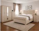 Complete Bedroom Furniture Collection – Double Bed, 5 Door Wardrobe with Full Length Mirror, Chest of Five Drawers & Matching Bed Side Tables - Image 4