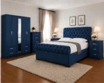 Designer Bedroom Furniture Set – Five Door Full Mirror Wardrobe, Four Bottom Drawers, Double Bed & Five Drawer Chest - Image 2