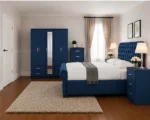 Designer Bedroom Furniture Set – Five Door Full Mirror Wardrobe, Four Bottom Drawers, Double Bed & Five Drawer Chest - Image 3