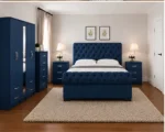 Designer Bedroom Furniture Set – Five Door Full Mirror Wardrobe, Four Bottom Drawers, Double Bed & Five Drawer Chest