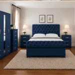 Designer Bedroom Furniture Set – Five Door Full Mirror Wardrobe, Four Bottom Drawers, Double Bed & Five Drawer Chest