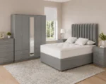 Modern Luxury Double Bed Set – Five Door Wardrobe Featuring Full Length Mirror, Four Bottom Drawers, Chest of Five Drawers & 2 Bed Side Tables - Image 5