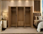 Luxury 6 Door Oak Mirrored Wardrobe with Drawer –  Modern Wooden Bedroom Storage Cabinet - Image 4
