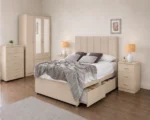 Premium Beige King Size Bedroom Set 3 Door Wardrobe With Four Drawer - Chest of Five Drawers With Two Bed Side Table - Image 2