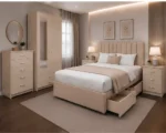 Modern Bedroom Collection - Double Bed - Two Door Mirror Wardrobe With Bottom Drawer - Chest of Five Drawers - Bedside Table Pair - Image 4
