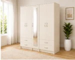 Luxury 5 Door Wardrobe Cabinet | Full Mirror & 4 Drawer Storage Unit