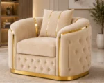 Madrid Beige Armchair – Luxury Chesterfield Accent Chair with Gold Accents | UK