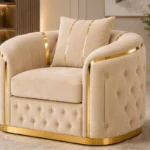 Madrid Beige Armchair – Luxury Chesterfield Accent Chair with Gold Accents | UK