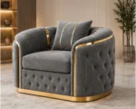 Madrid Grey Armchair – Luxury Chesterfield Velvet Accent Chair with Gold Accents | UK