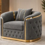 Madrid Grey Armchair – Luxury Chesterfield Velvet Accent Chair with Gold Accents | UK
