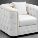Madrid off White Armchair – Luxury Chesterfield Accent Chair with Gold Accents | UK