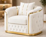 Madrid Off White Armchair – Luxury Chesterfield Accent Chair with Gold Accents | UK