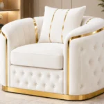 Madrid Off White Armchair – Luxury Chesterfield Accent Chair with Gold Accents | UK