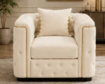 Madrid light beige Armchair – Luxury Chesterfield Accent Chair with Gold Accents | UK - Image 2