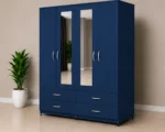 premium blue Bedroom Wardrobe – 4 Doors, 4 Drawers & 2 Mirrors - Elegant 4 Door Wardrobe with Dual Mirrors - Image 2