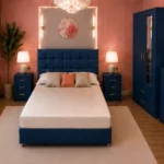Luxury King Size Bed Set - Two Door Wardrobe With Mirror And Bottom Drawer - Chest of Five Drawers - Two Bedside Tables