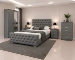 Contemporary Bedroom Suite - Double Bed - 2 Door Mirror Wardrobe With Bottom Drawer - Five Drawer Chest - Bedside Table Pair - Image 4